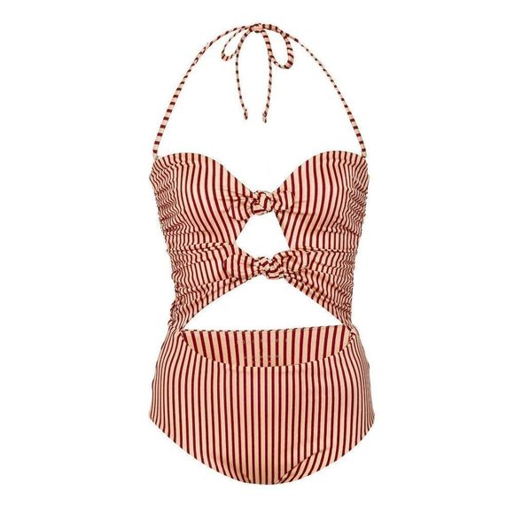 TORI PRAVER 1R19SOROST ROUX 1-PIECE CUTOUT BANDEAU BIKINI TIE FRONT HALTER GOLD - Picture 7 of 12